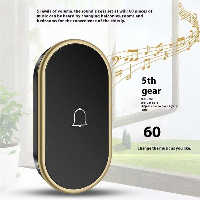 A18 For Elderly SOS Emergency Call Button 60 Melodies Adjustable Volume 300m Wireless Alarm System, 2 Lanyard Buttons + 1 EU Plug Receiver - Black+Gold - 3
