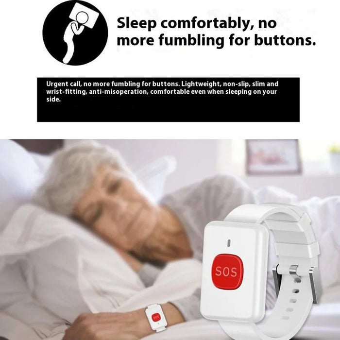 A18 For Elderly SOS Emergency Call Button 60 Melodies 300m Wireless Alarm System, 1 Watch Button + 1 Lanyard Button + 1 EU Plug Receiver - Black+Gold - 7