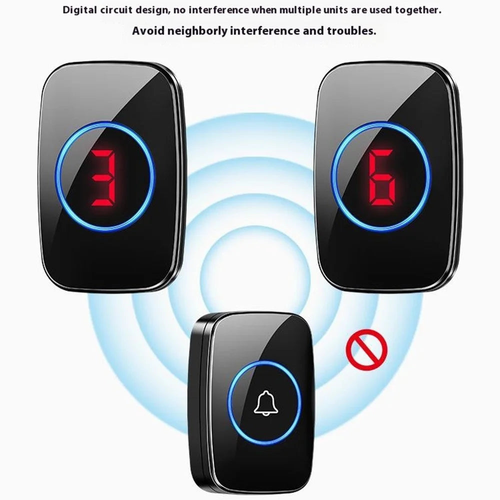 A10 Digital Display Wireless Calling System 60 Melodies Restaurant Pager Long Range Service Bell, 3 Transmitters + 1 Receiver - EU Plug - 5