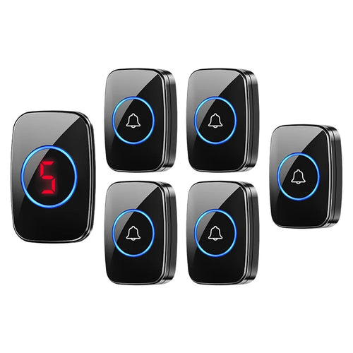 A10 Digital Display Wireless Calling System 60 Melodies Restaurant Pager Long Range Service Bell, 5 Transmitters + 1 Receiver - EU Plug - 1