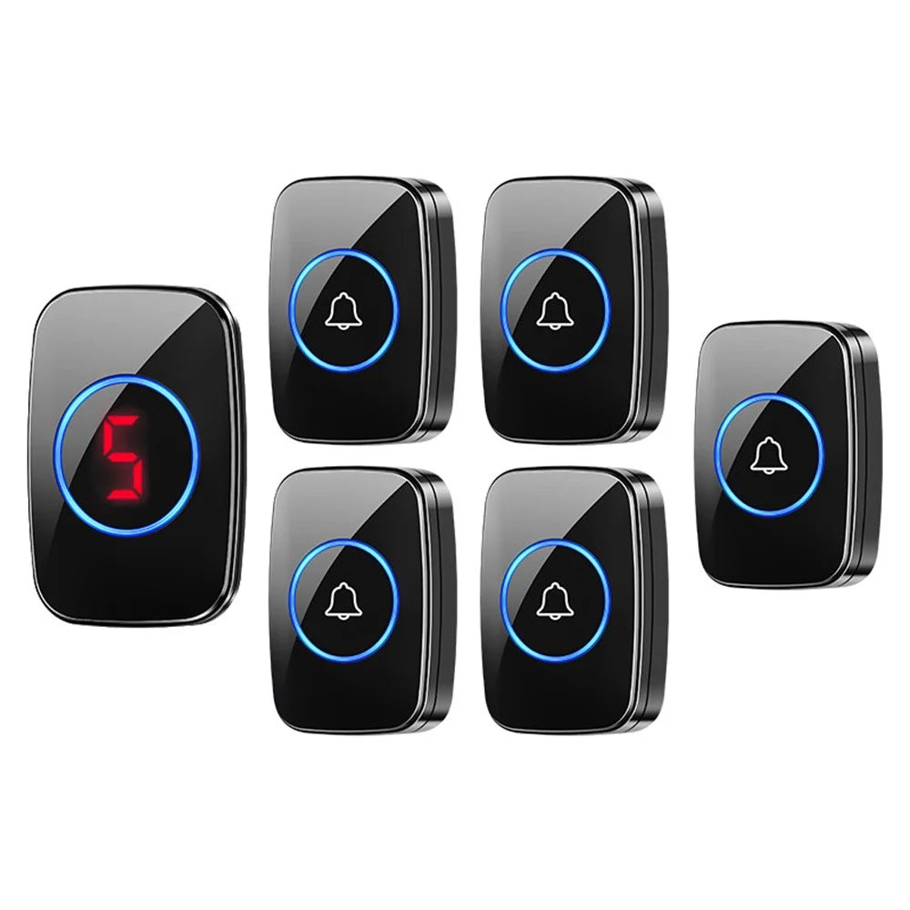 A10 Digital Display Wireless Calling System 60 Melodies Restaurant Pager Long Range Service Bell, 5 Transmitters + 1 Receiver - EU Plug - 1