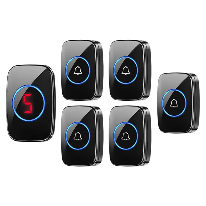 A10 Digital Display Wireless Calling System 60 Melodies Restaurant Pager Long Range Service Bell, 5 Transmitters + 1 Receiver - EU Plug - 1