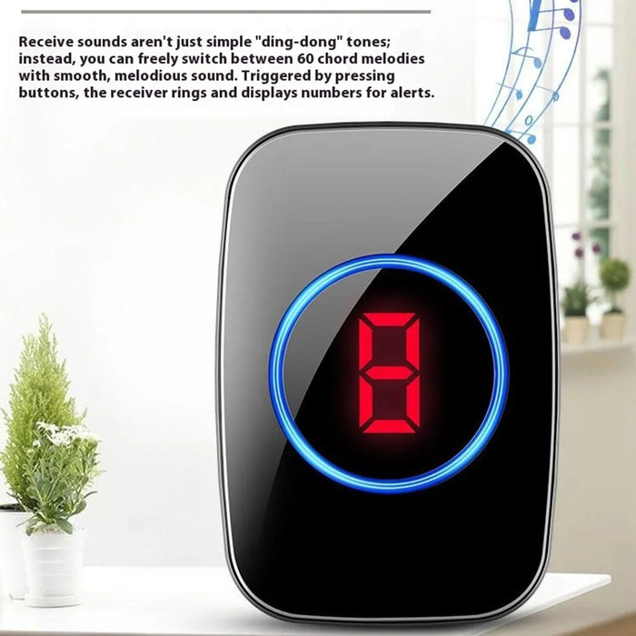A10 Digital Display Wireless Calling System 60 Melodies Restaurant Pager Long Range Service Bell, 5 Transmitters + 1 Receiver - EU Plug - 3
