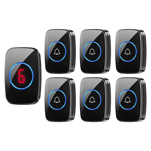 A10 Digital Display Wireless Calling System 60 Melodies Restaurant Pager Long Range Service Bell, 6 Transmitters + 1 Receiver - EU Plug - 1