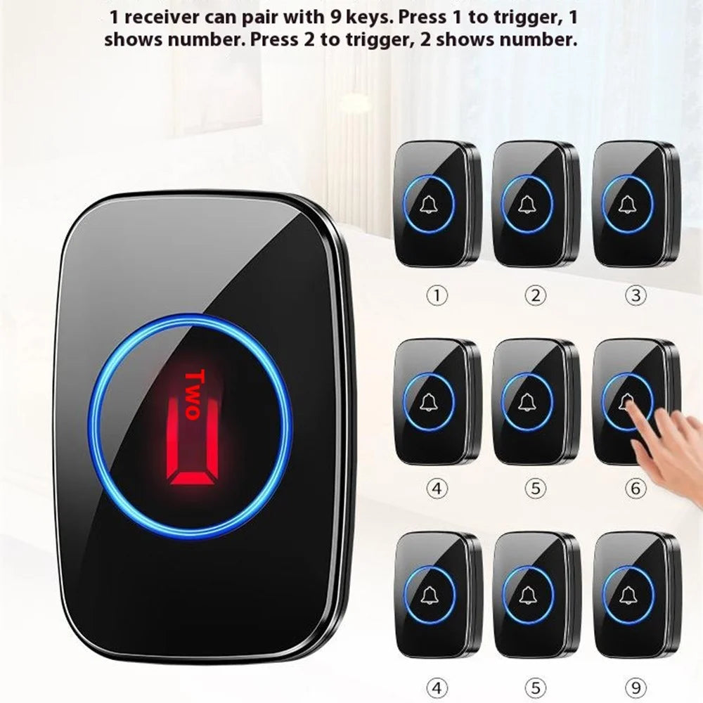 A10 Digital Display Wireless Calling System 60 Melodies Restaurant Pager Long Range Service Bell, 8 Transmitters + 1 Receiver - EU Plug - 3