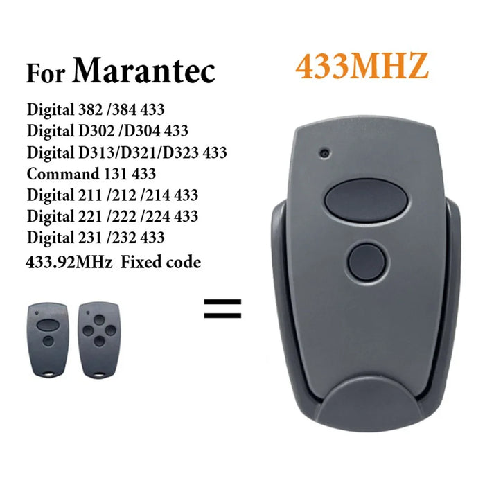 Garage Door Remote Control for Marantec Digital D302 / D304 / D313 / D321 / D323 433MHz Fixed Code Button Transmitter - 2-Button - 2