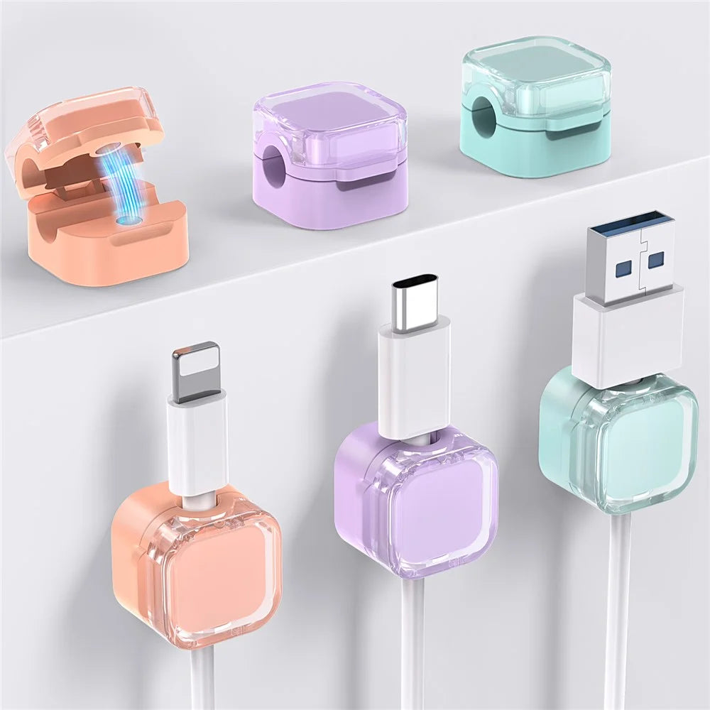 AHASTYLE WG159 6PCS Magnetic Cable Organizer Multi-Function Desktop Wire Management System - 2 Orange + 2 Purple + 2 Blue - 1