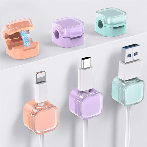AHASTYLE WG159 6PCS Magnetic Cable Organizer Multi-Function Desktop Wire Management System - 2 Orange + 2 Purple + 2 Blue - 1