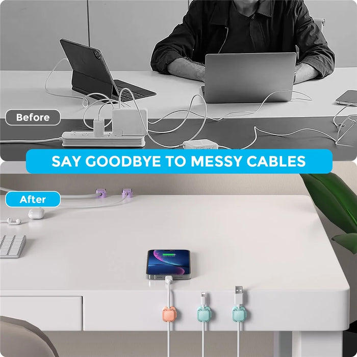 AHASTYLE WG159 6PCS Magnetic Cable Organizer Multi-Function Desktop Wire Management System - 2 Orange + 2 Purple + 2 Blue - 4