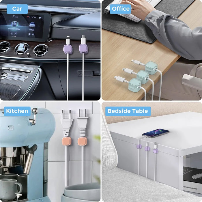 AHASTYLE WG159 6PCS Magnetic Cable Organizer Multi-Function Desktop Wire Management System - 2 Orange + 2 Purple + 2 Blue - 6