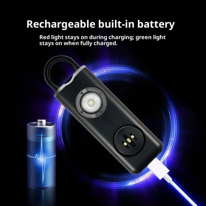 AF-2004 Personal Alarm Keychain Self Defense Device Rechargeable Electronic Safety Alarm for Students - Black - 6