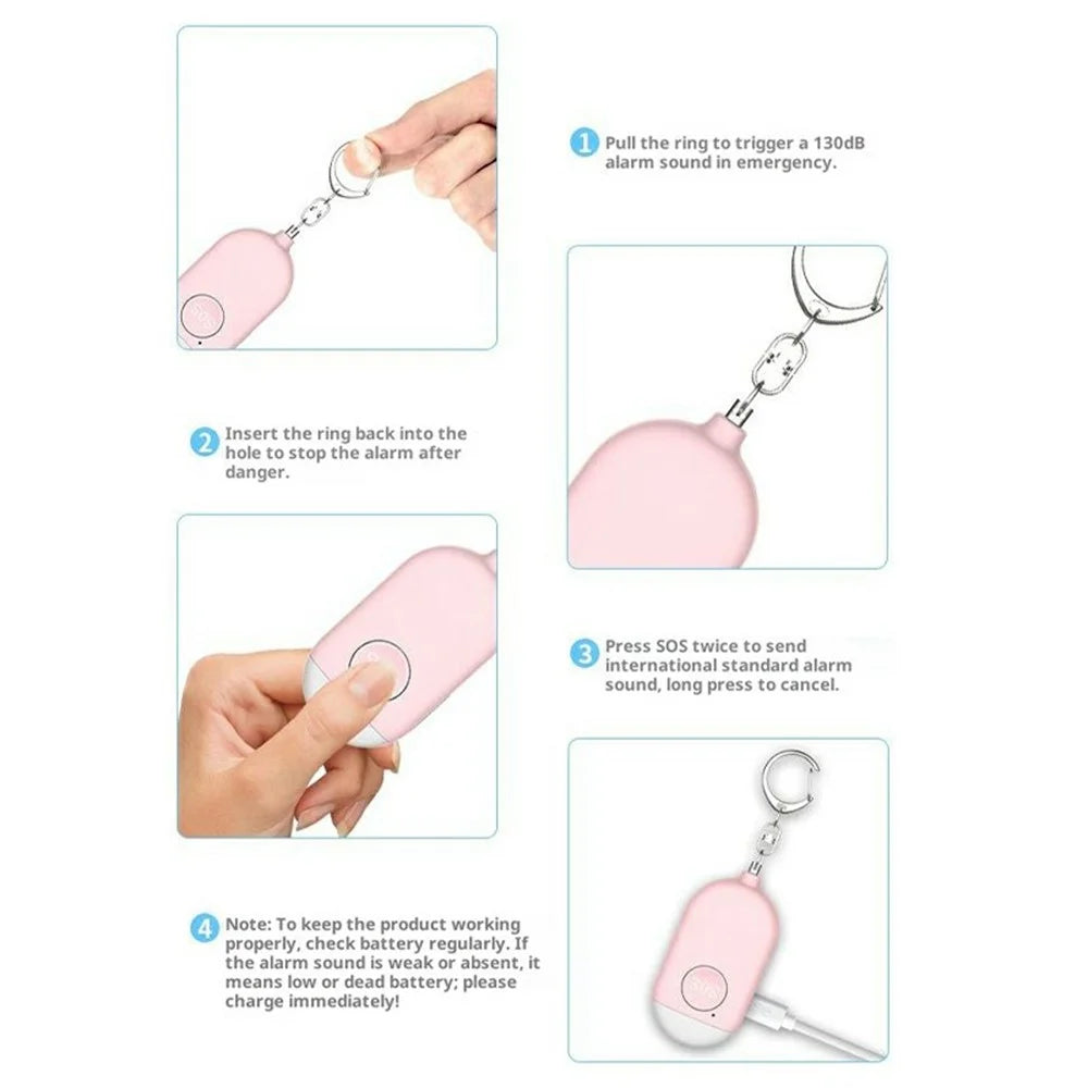 B300 Rechargeable Personal Alarm Flashlight Smart Anti-Wolf Device Outdoor Personal Security Alarm - Pink - 6