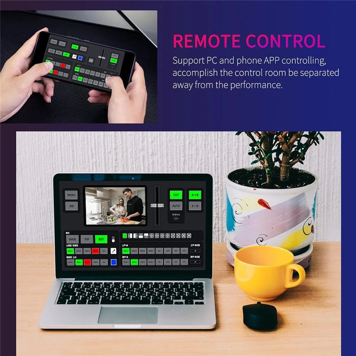 FEELWORLD L4 10.1-Inch Touch Screen HD SDI Video Switcher  /  Streaming Mixer  /  Multi-Camera Live Switcher for Professional Broadcasting - US Plug - 7