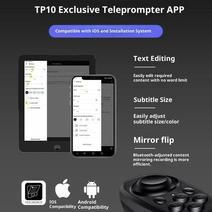 FEELWORLD TP10 Portable Teleprompter for Smartphones / DSLR Cameras Video Shooting Folding Design with Remote Control - 5