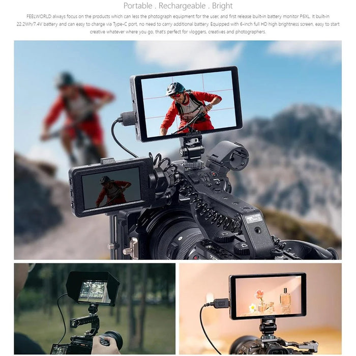 FEELWORLD P6XL 6 Inch Camera Monitor Aluminum Built-in Battery Photography Monitor for DSLR / Videography - 4