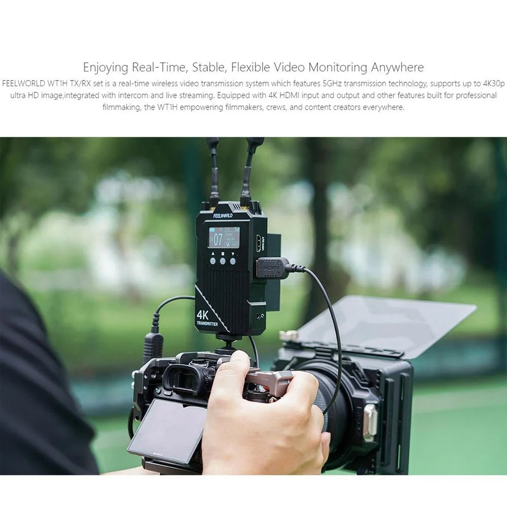 FEELWORLD WT1H Wireless Transmitter / Receiver Set Full-Duplex Voice Communication 300M Range 4K Transmission - 3