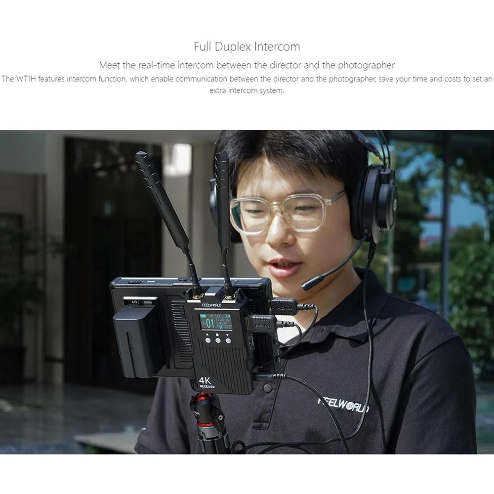 FEELWORLD WT1H Wireless Transmitter / Receiver Set Full-Duplex Voice Communication 300M Range 4K Transmission - 6