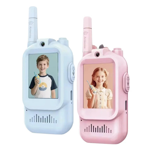 JK200 1 Pair 2.0 Inch Screen Interactive Video Walkie Talkie Set for Children 150-500m Range Communication - Pink+Blue - 1