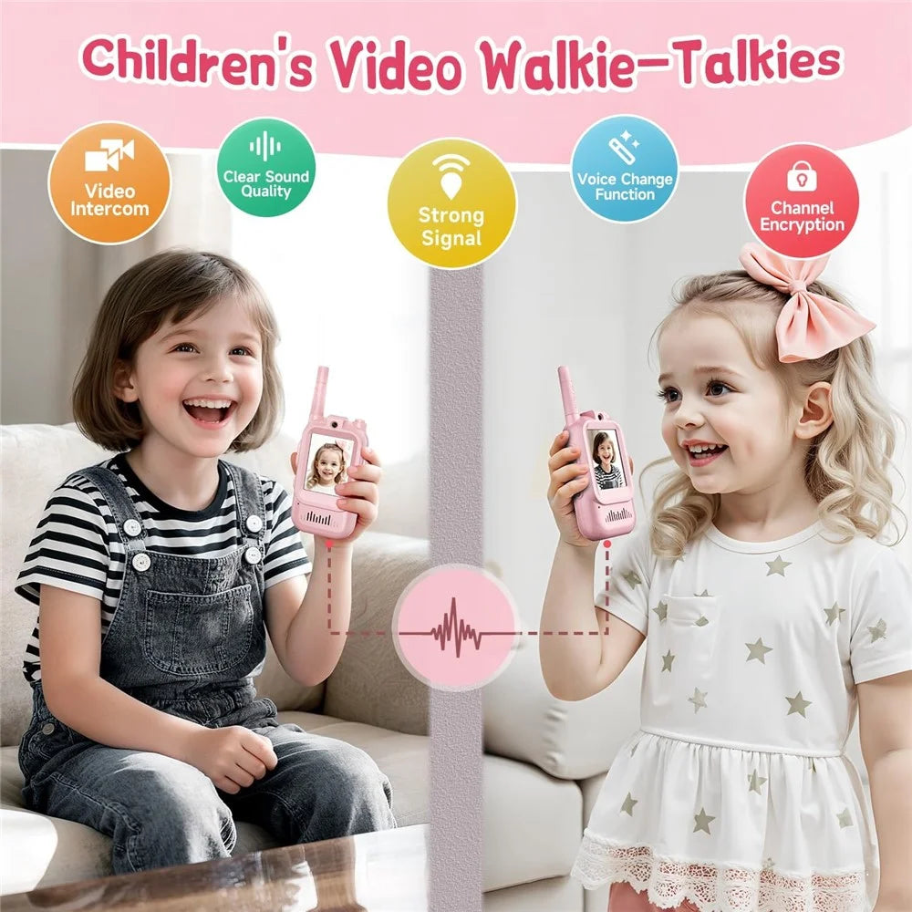 JK200 1 Pair 2.0 Inch Screen Interactive Video Walkie Talkie Set for Children 150-500m Range Communication - Pink+Blue - 3
