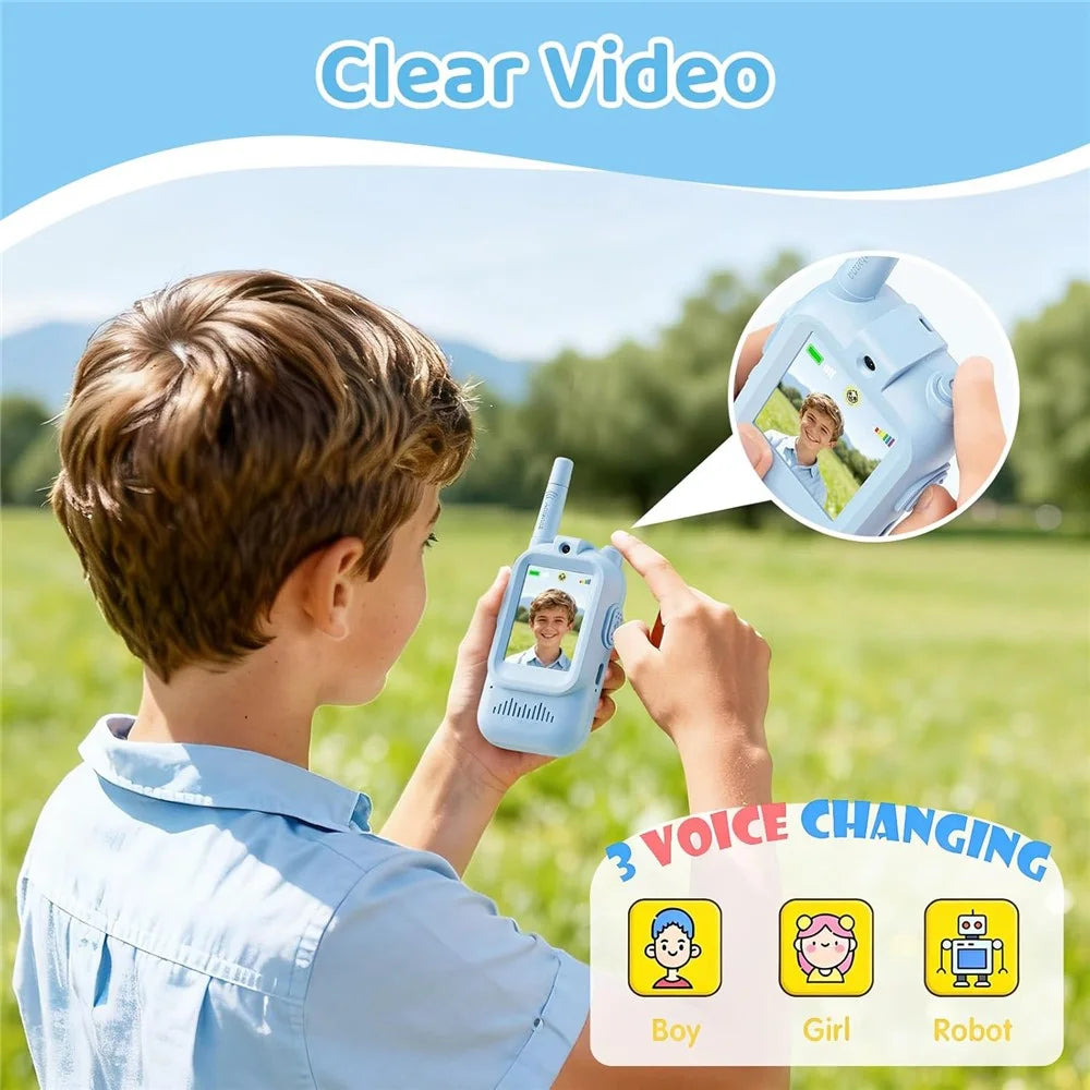 JK200 1 Pair 2.0 Inch Screen Interactive Video Walkie Talkie Set for Children 150-500m Range Communication - Pink+Blue - 4
