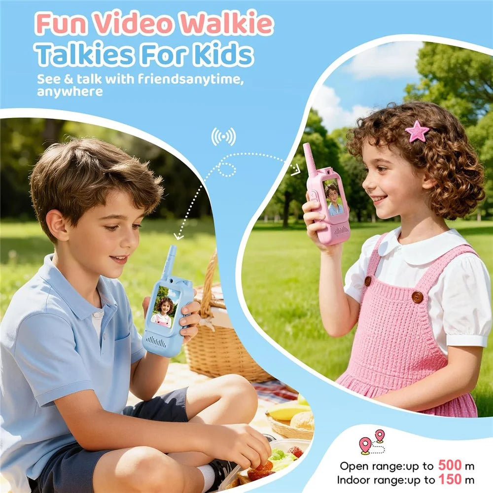JK200 1 Pair 2.0 Inch Screen Interactive Video Walkie Talkie Set for Children 150-500m Range Communication - Pink+Blue - 5