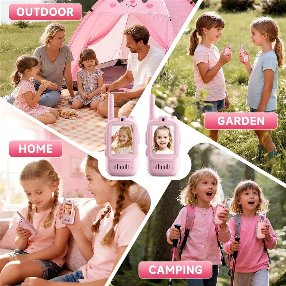 JK200 1 Pair 2.0 Inch Screen Interactive Video Walkie Talkie Set for Children 150-500m Range Communication - Pink+Blue - 7