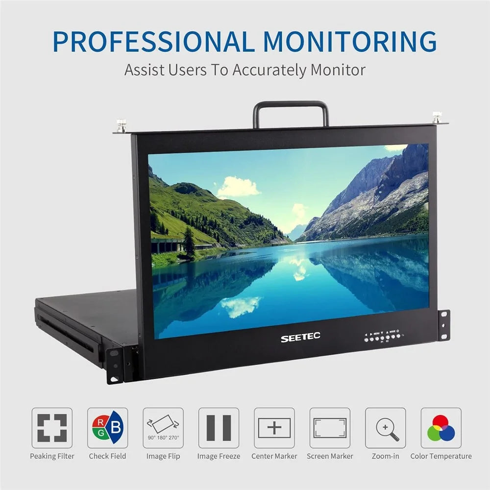 SEETEC SC173-HSD-56 17.3 Inch IPS Full HD Display Screen 1920x1080 1RU Drawer Rack Mount Monitor for Production  /  Broadcasting - US Plug - 4
