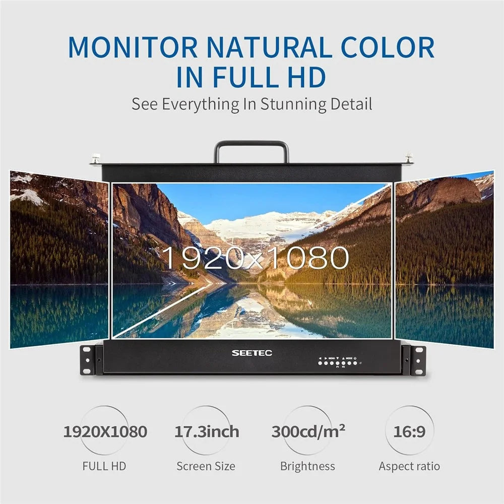 SEETEC SC173-HSD-56 17.3 Inch IPS Full HD Display Screen 1920x1080 1RU Drawer Rack Mount Monitor for Production  /  Broadcasting - US Plug - 5