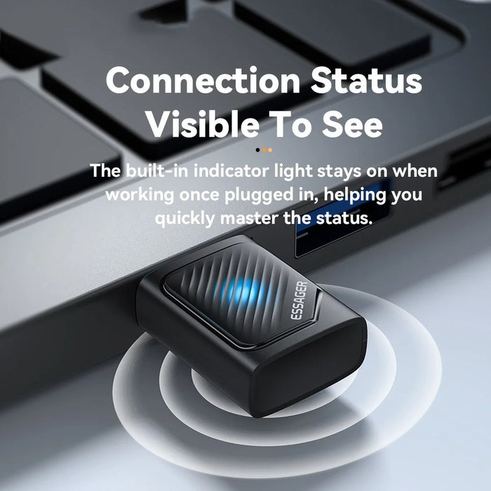 ESSAGER USB Bluetooth-compatible 5.3 Adapter 20m Signal Range Plug and Play Compatible with Windows 8 / 10 / 11 - 6