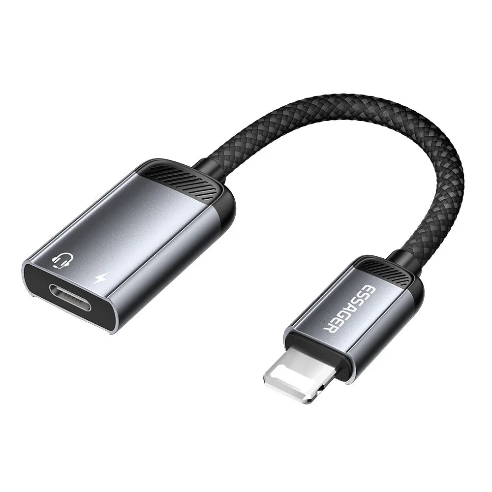 ESSAGER 15cm 2 in 1 Audio Adapter Type-C Female to iP Male Charging Audio DAC Digital Decoding - Grey - 1
