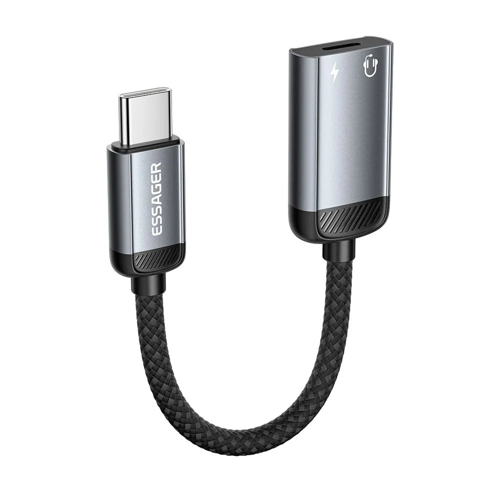 ESSAGER 15cm 2 in 1 Audio Adapter iP Female to Type-C Male Charging Audio DAC Digital Decoding - Grey - 2