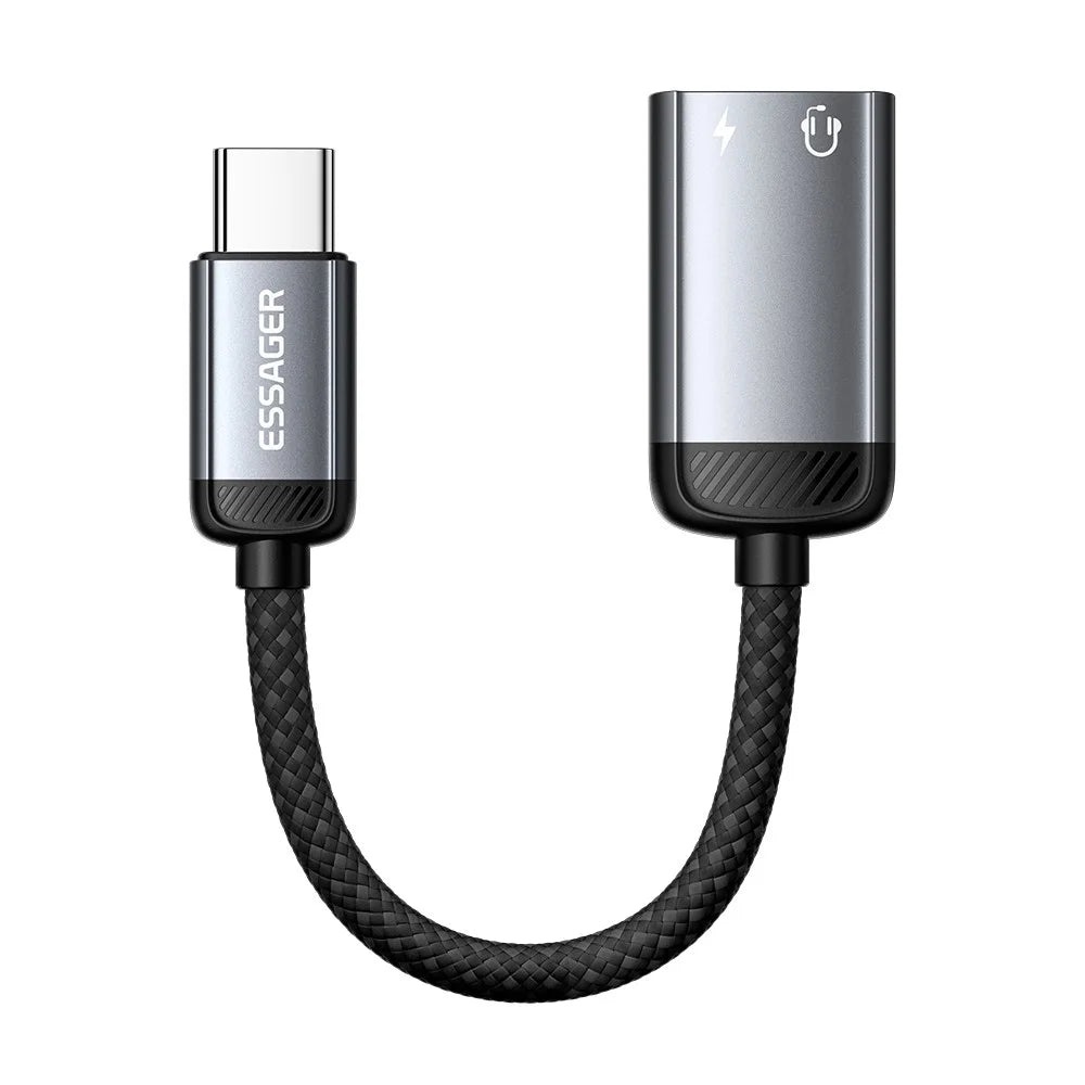 ESSAGER 15cm 2 in 1 Audio Adapter iP Female to Type-C Male Charging Audio DAC Digital Decoding - Grey - 3