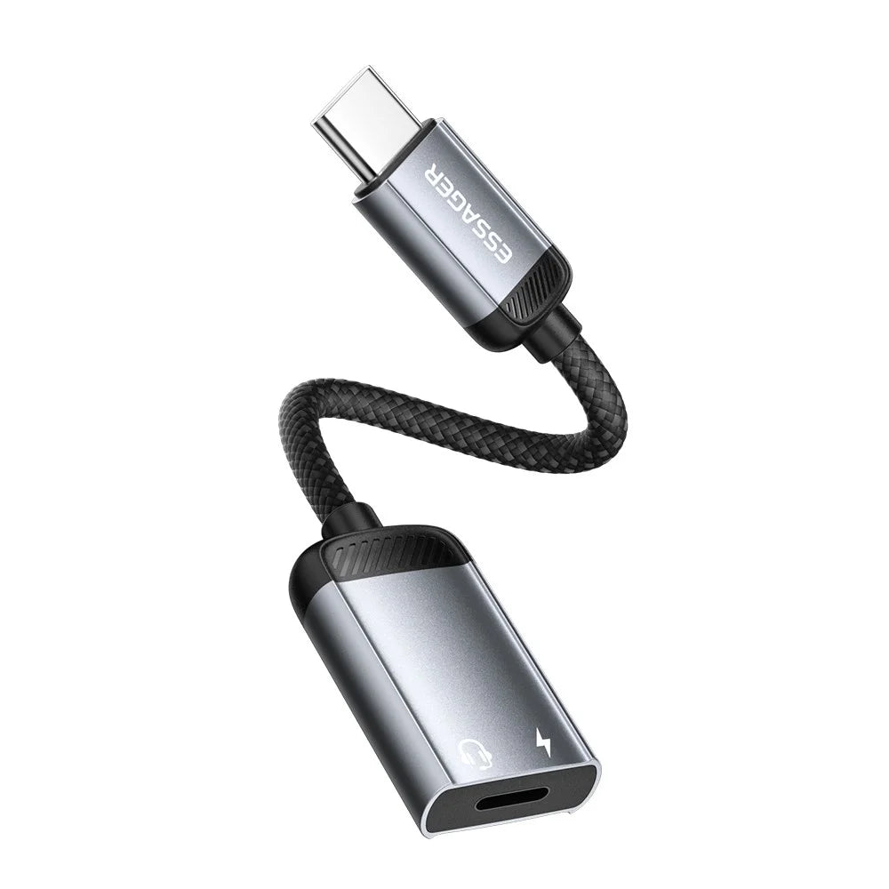 ESSAGER 15cm 2 in 1 Audio Adapter iP Female to Type-C Male Charging Audio DAC Digital Decoding - Grey - 4