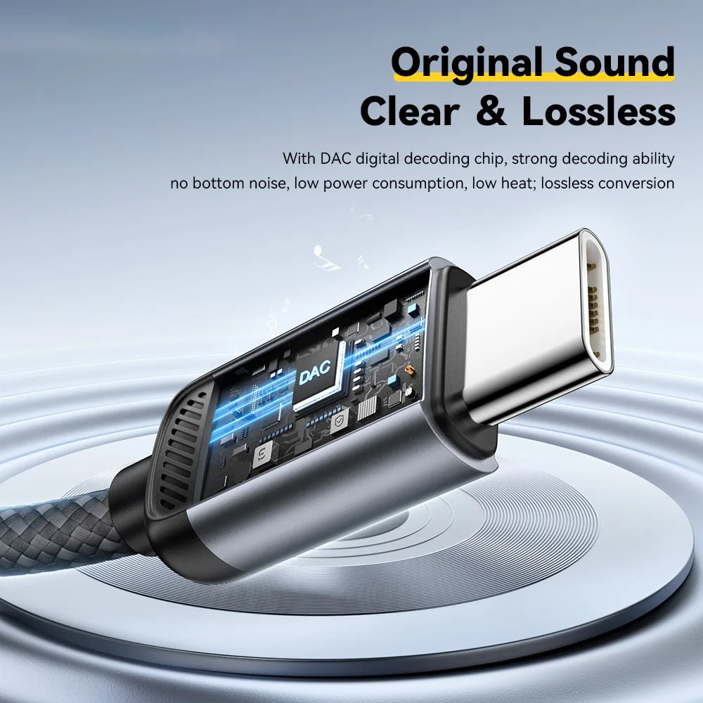 ESSAGER 15cm 2 in 1 Audio Adapter iP Female to Type-C Male Charging Audio DAC Digital Decoding - Grey - 6