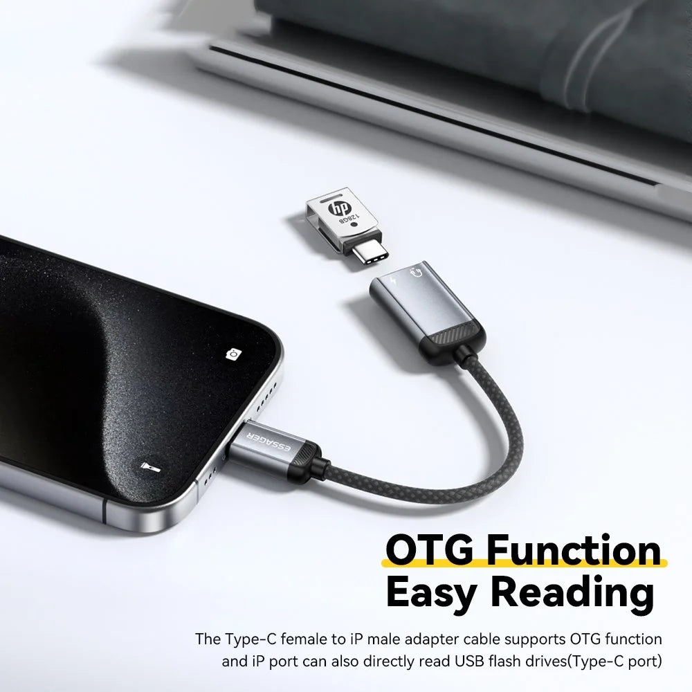 ESSAGER 15cm 2 in 1 Audio Adapter iP Female to Type-C Male Charging Audio DAC Digital Decoding - Grey - 7