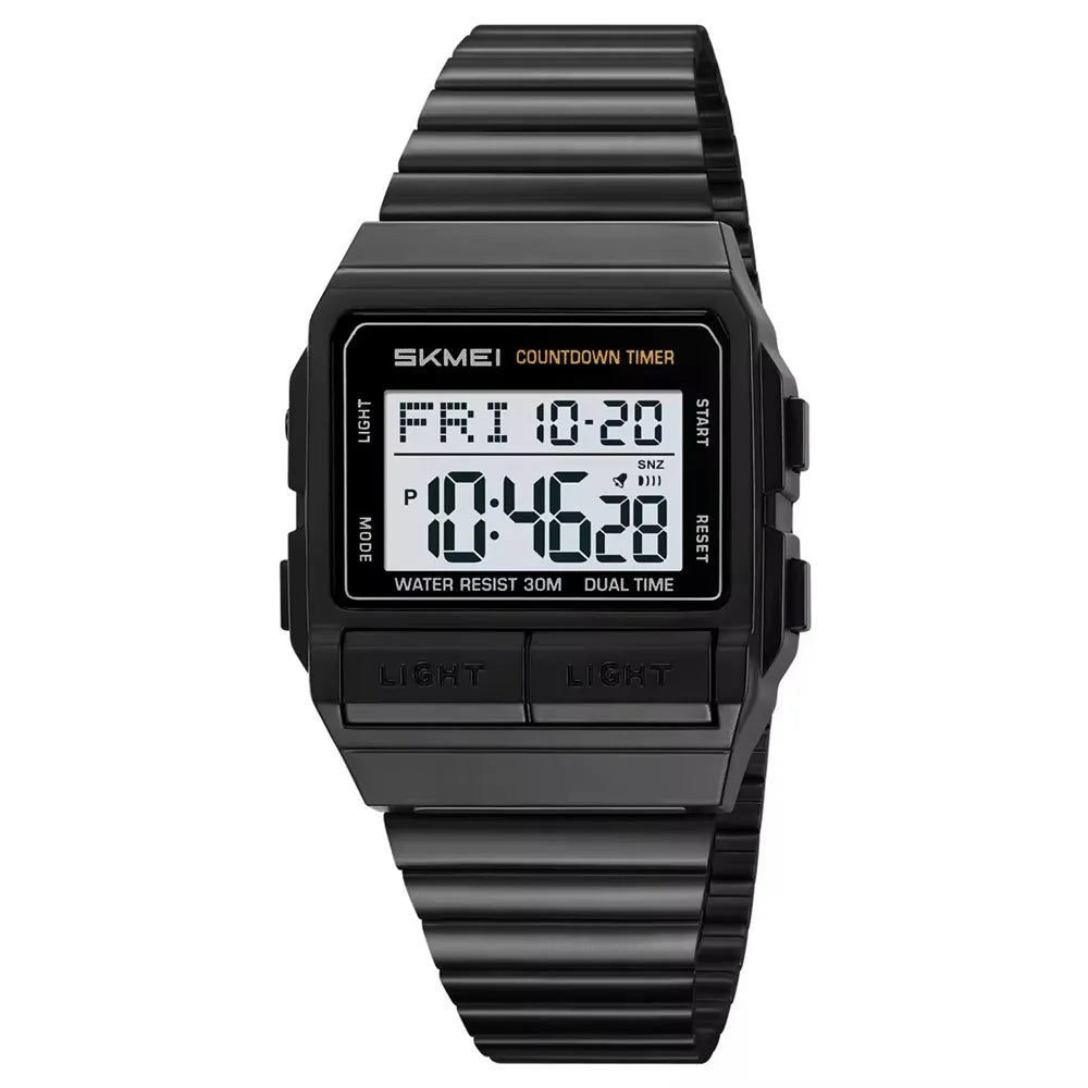 SKMEI 2475 Square Digital Watch for Students Chronograph Electronic Wristwatch with EL Backlight - Black+White Dial - 1