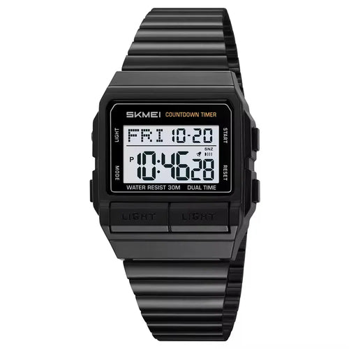 SKMEI 2475 Square Digital Watch for Students Chronograph Electronic Wristwatch with EL Backlight - Black+White Dial - 1