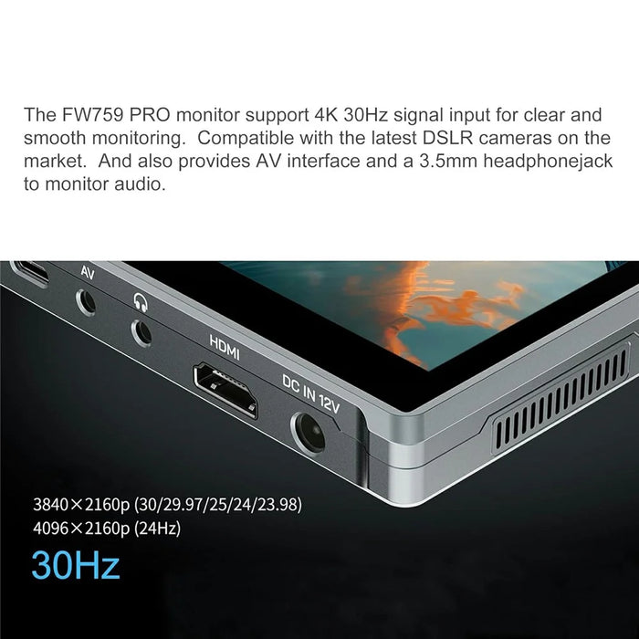 FEELWORLD FW759 PRO 7 Inch Touch Screen Camera Monitor HD / AV Input IPS Display for Photography Videography - 3