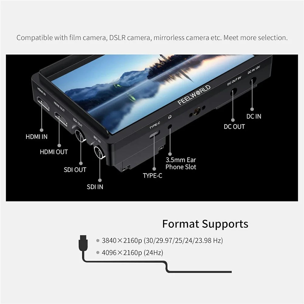 FEELWORLD FW568S 6 Inch Camera Monitor 3G-SDI 4K HD Input / Output IPS Display Screen for Photography / Videography - 4