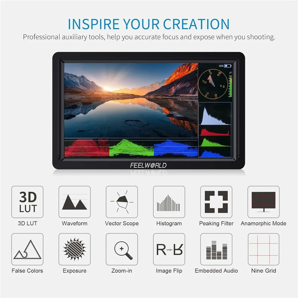 FEELWORLD FW568S 6 Inch Camera Monitor 3G-SDI 4K HD Input / Output IPS Display Screen for Photography / Videography - 6