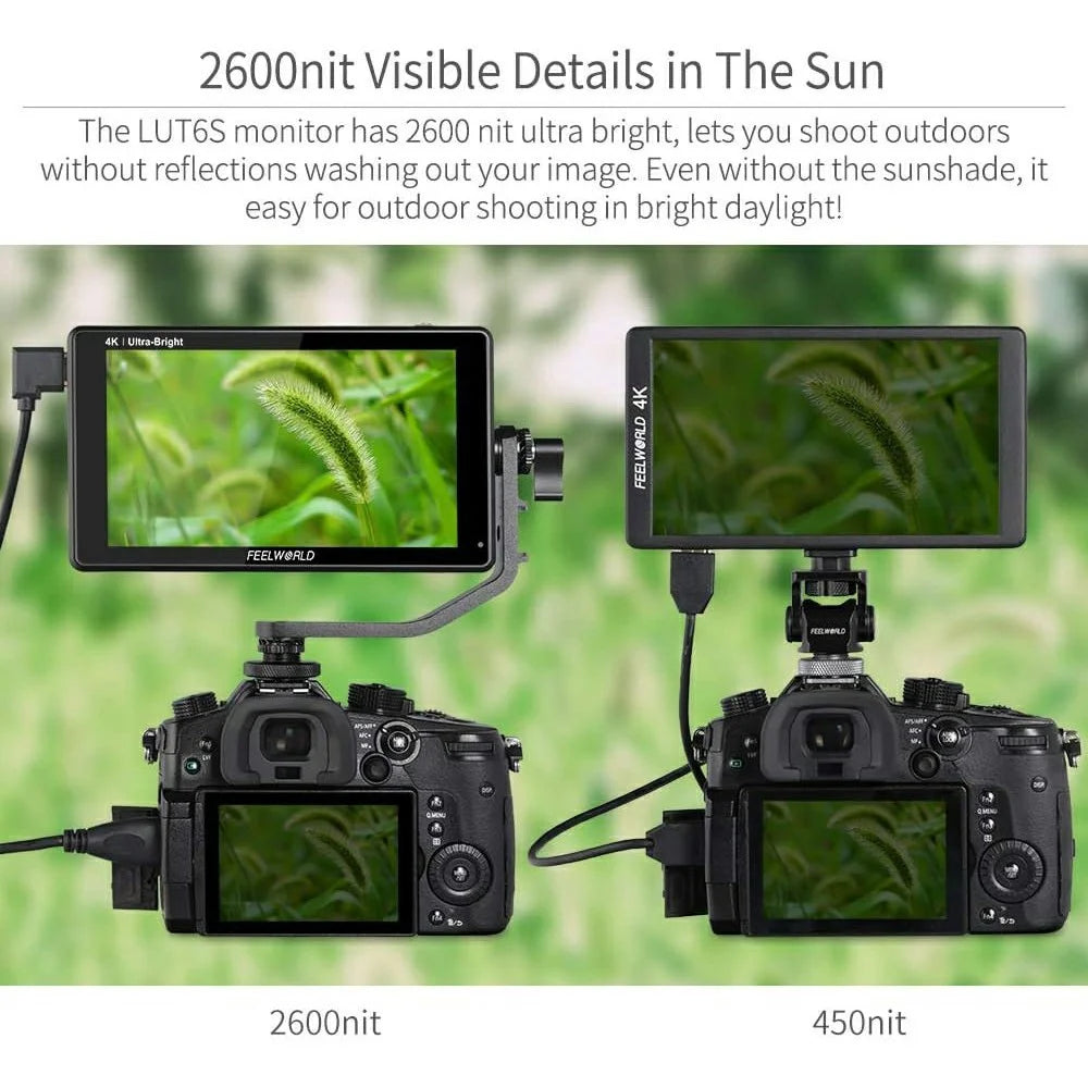 FEELWORLD LUT6S 6 Inch 2600nits Touch Screen Camera Field Monitor 3G-SDI HDR 3D LUT 4K HD 1920x1080 IPS Monitor - 5
