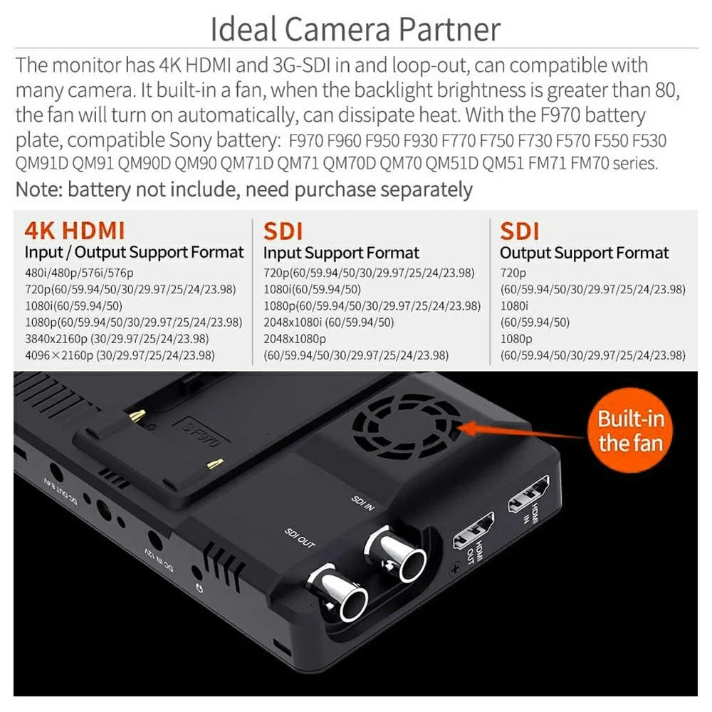 FEELWORLD LUT6S 6 Inch 2600nits Touch Screen Camera Field Monitor 3G-SDI HDR 3D LUT 4K HD 1920x1080 IPS Monitor - 7