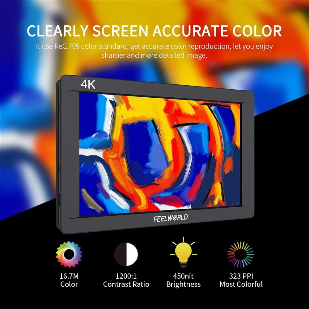 FEELWORLD FW703 7 Inch IPS 3G-SDI 4K Monitor 1920x1200 Full HD DSLR On Camera Field Monitor - 4
