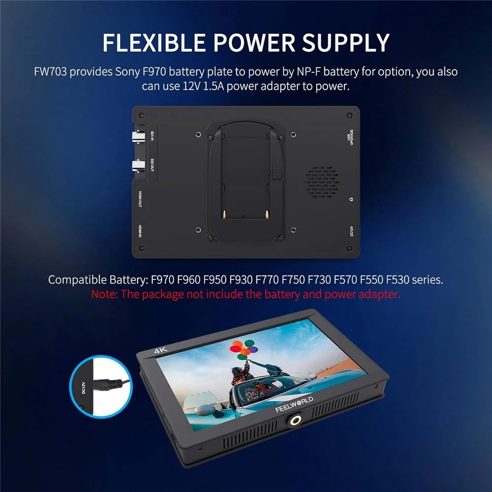 FEELWORLD FW703 7 Inch IPS 3G-SDI 4K Monitor 1920x1200 Full HD DSLR On Camera Field Monitor - 5