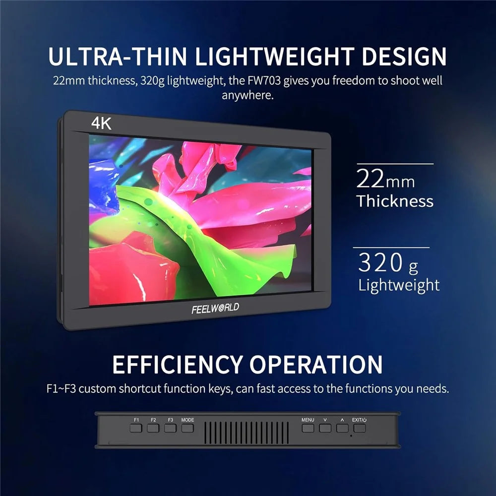 FEELWORLD FW703 7 Inch IPS 3G-SDI 4K Monitor 1920x1200 Full HD DSLR On Camera Field Monitor - 6