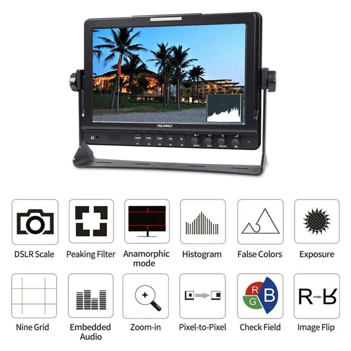 FEELWORLD FWFW1018SPV1 10 Inch SDI Camera Field Monitor HD Display 1920x1200 3G-SDI Input  /  Output - 4