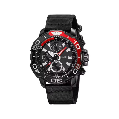 SKMEI 9381 Nylon Strap Quartz Watch Multifunctional Chronograph Calendar Display Luminous Wristwatch - Black - 1
