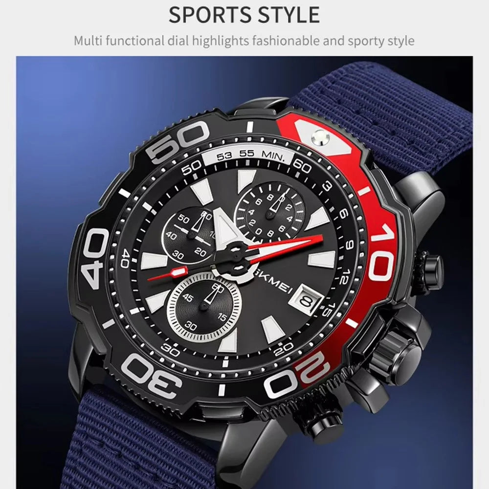 SKMEI 9381 Nylon Strap Quartz Watch Multifunctional Chronograph Calendar Display Luminous Wristwatch - Black - 2