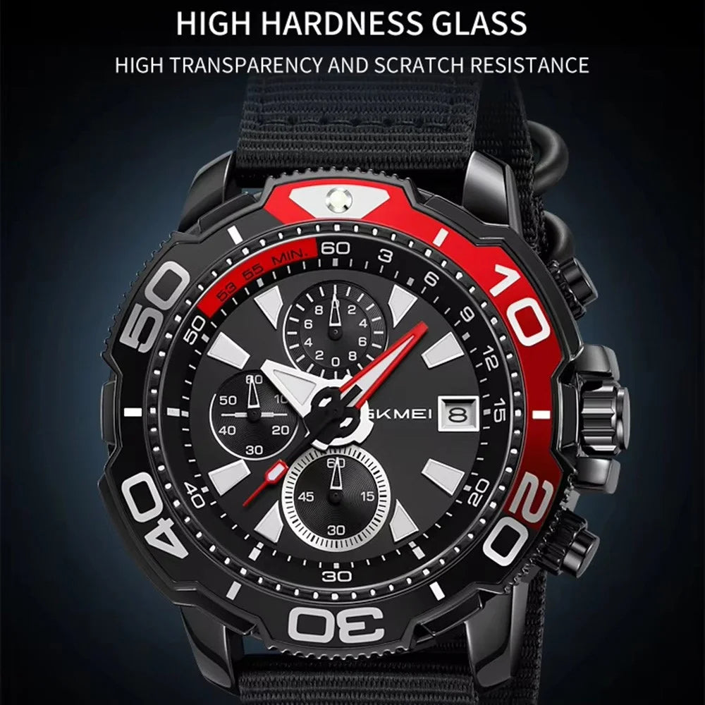 SKMEI 9381 Nylon Strap Quartz Watch Multifunctional Chronograph Calendar Display Luminous Wristwatch - Black - 4