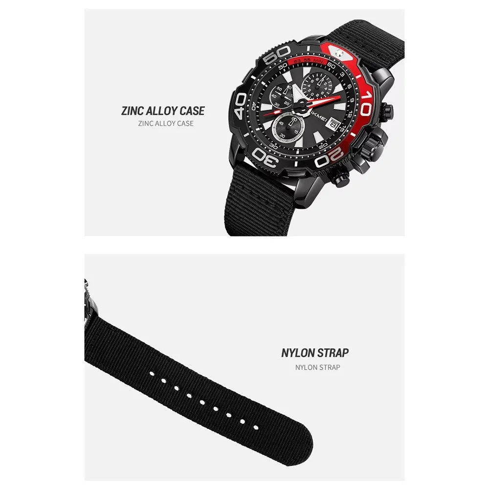 SKMEI 9381 Nylon Strap Quartz Watch Multifunctional Chronograph Calendar Display Luminous Wristwatch - Black - 5